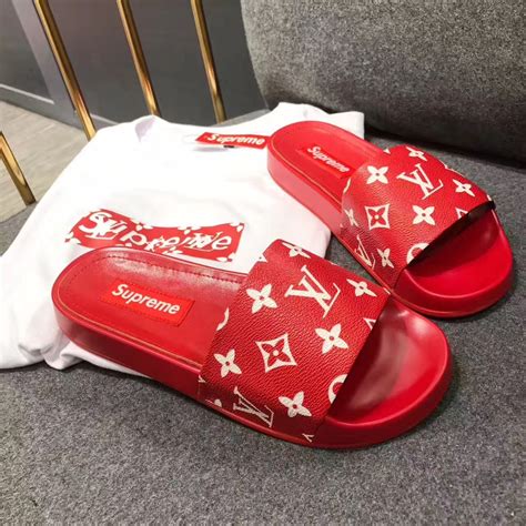 supreme x lv slides|supreme louis vuitton slippers.